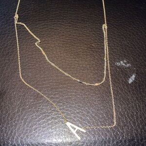 Letter A initial double chain brass gold necklace sanity Sorority birthday name